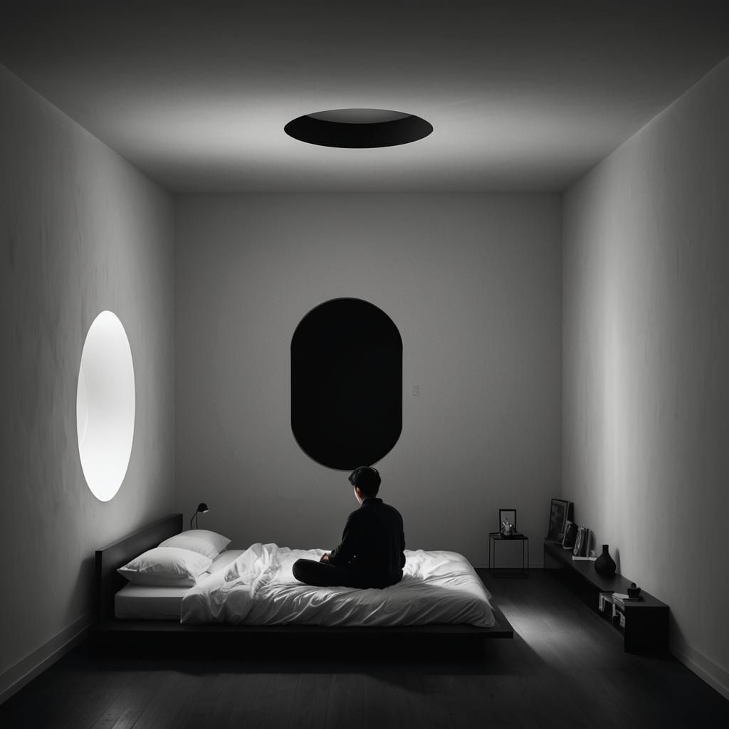 Isolated Figure in Abstract Void of Memories