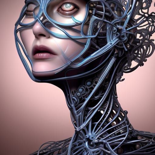 Intricate Simulation Woman in Glass Cube Digital Art