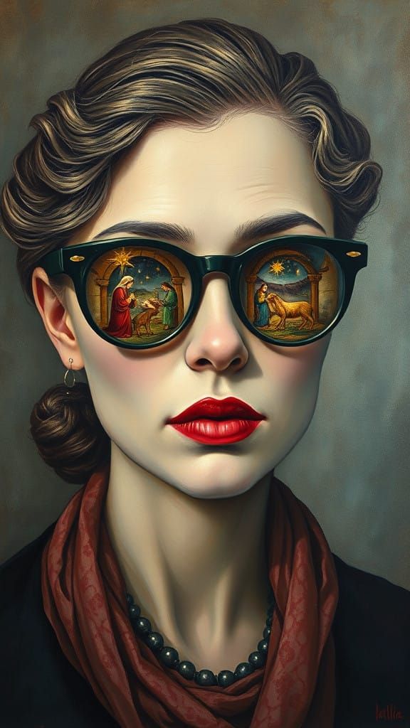 Lady in Surrealist Stained Glass Glasses
