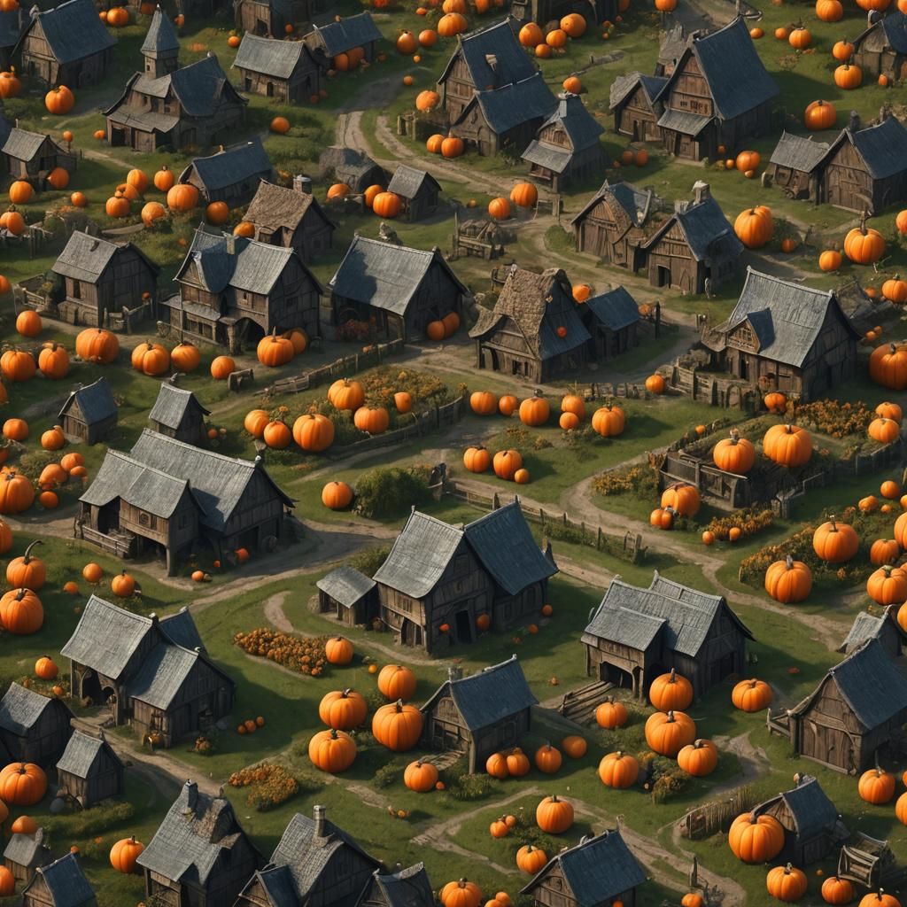 Dark Ages Village Farm with Pumpkins