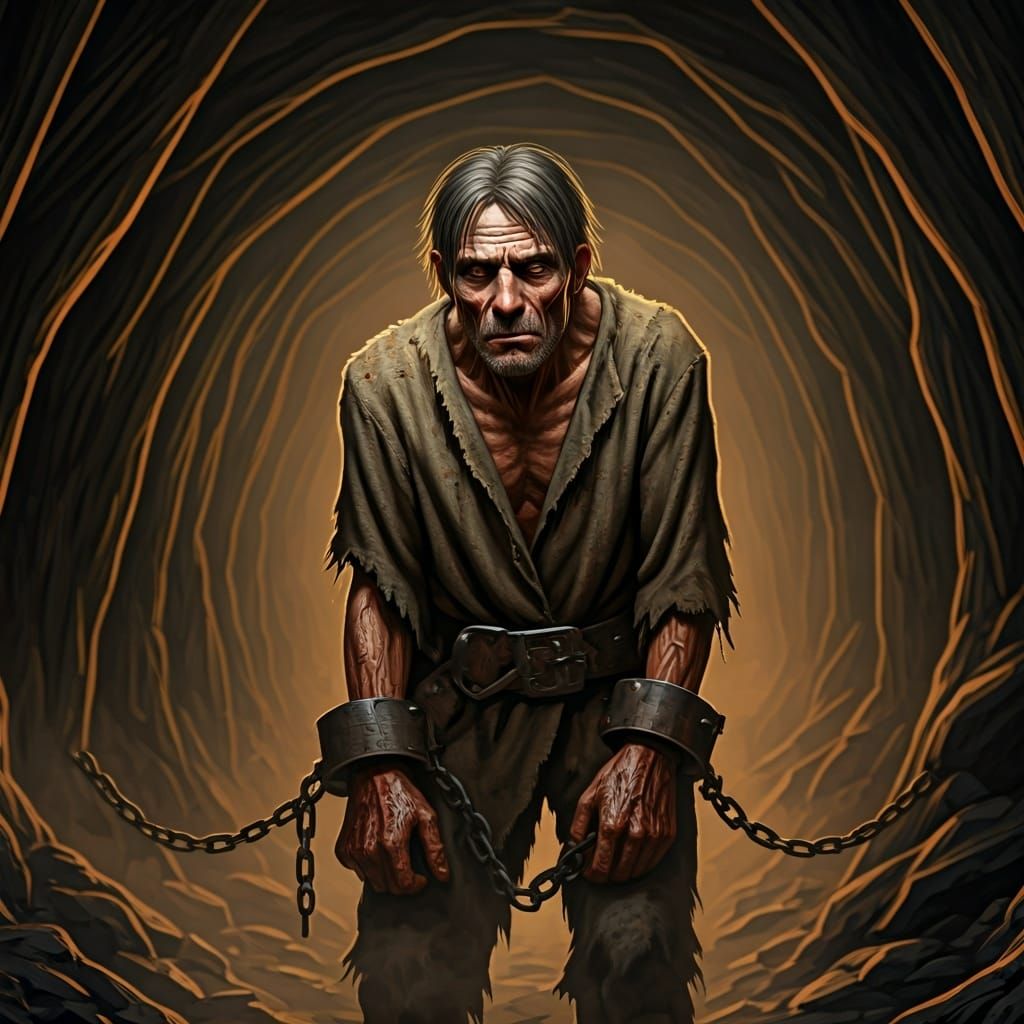 Gaunt Miner Toils in Dark, Smoky Mine