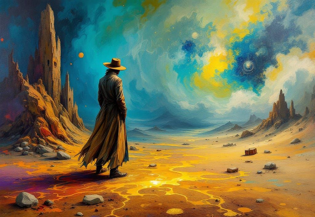 Surreal Treasure Hunter in Melting Salvador Dali Landscape