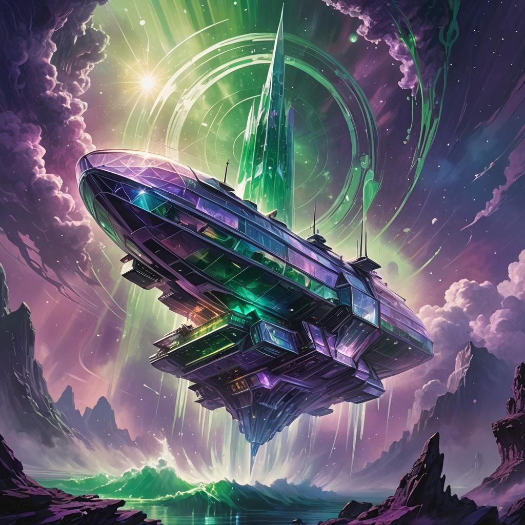 Crystal Ship in Ethereal Mist: Fantasy Concept Art