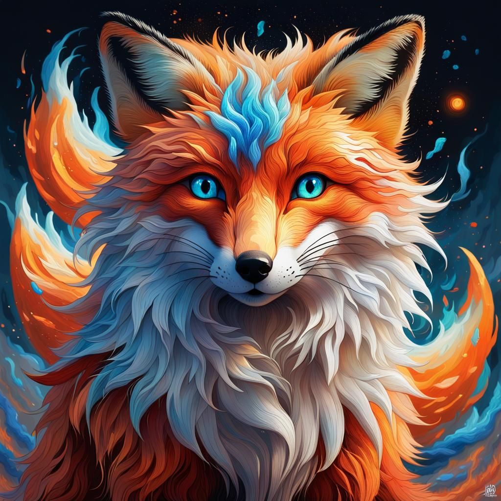 A whimsicaldigital painting of a cute fox