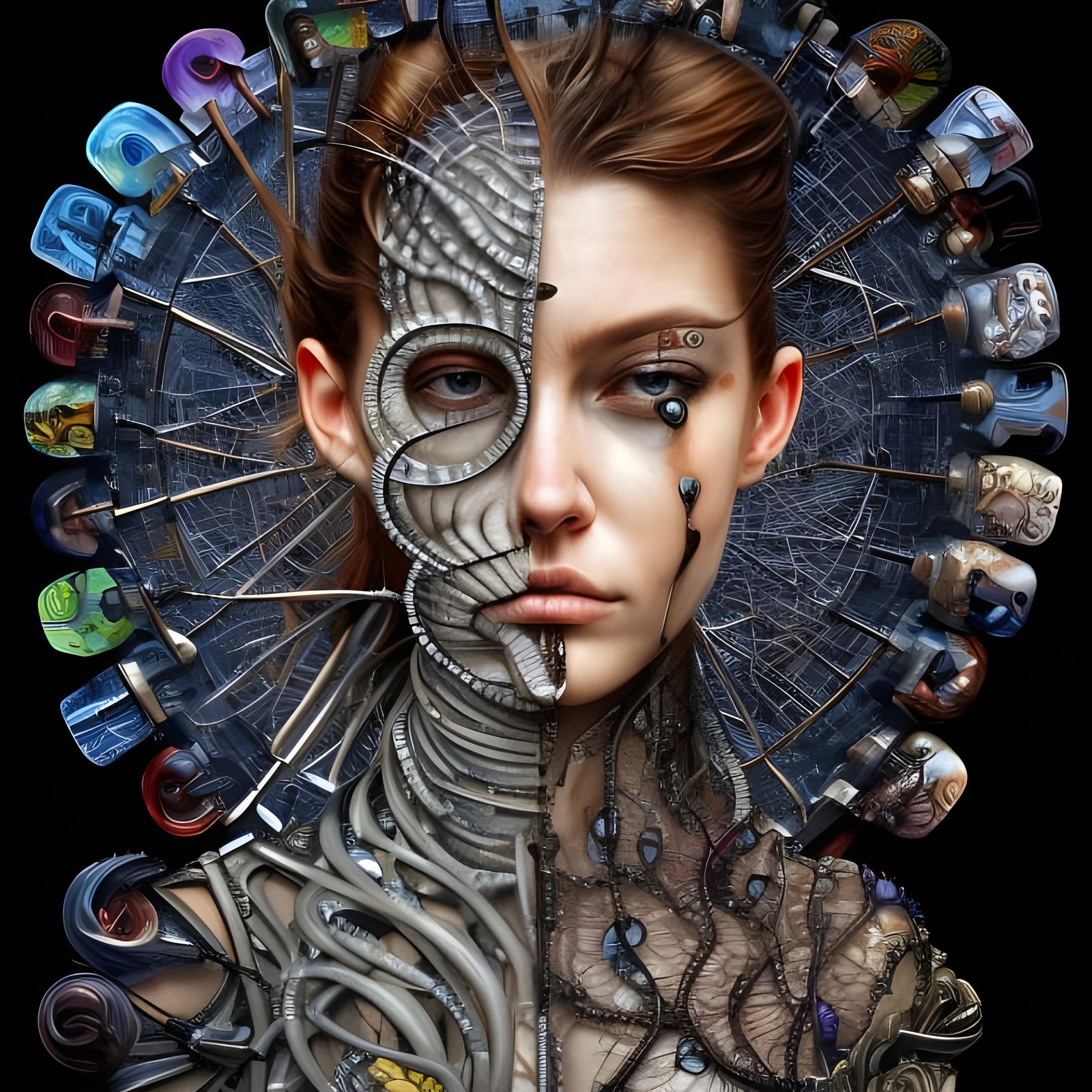 Glass Snake Hugs Human Organs, Detailed Art