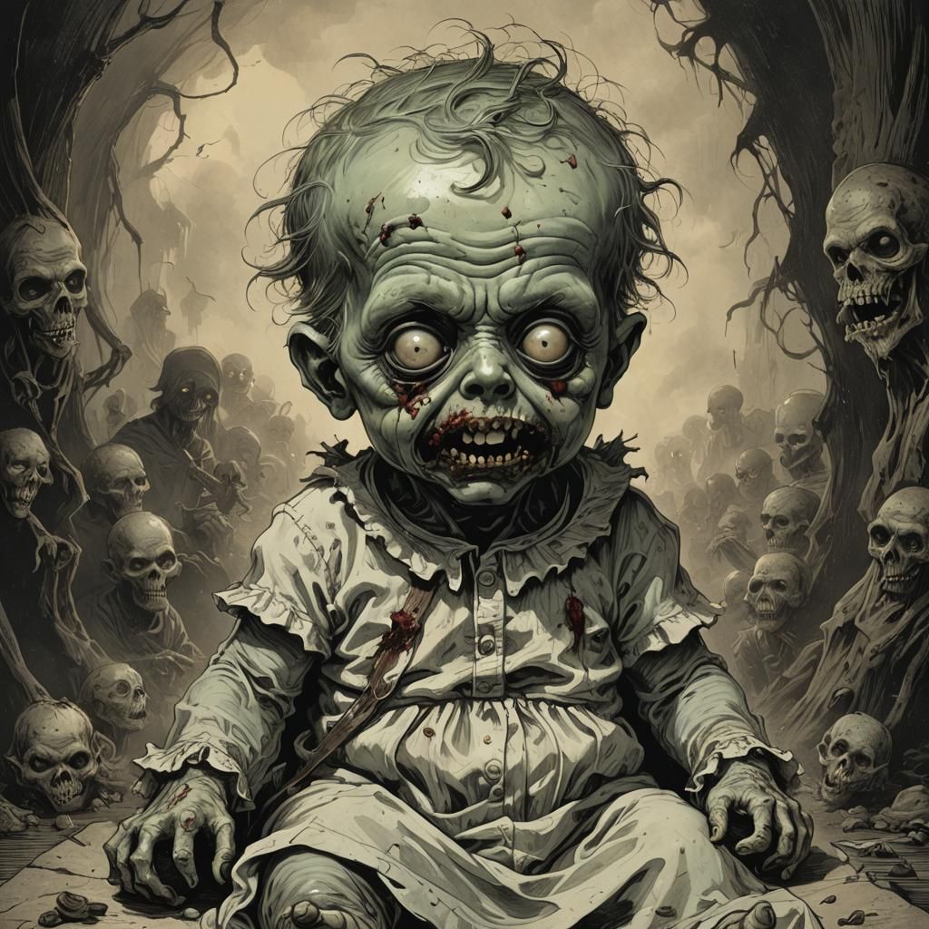 Adorable Zombie Baby in Horror Illustration Style