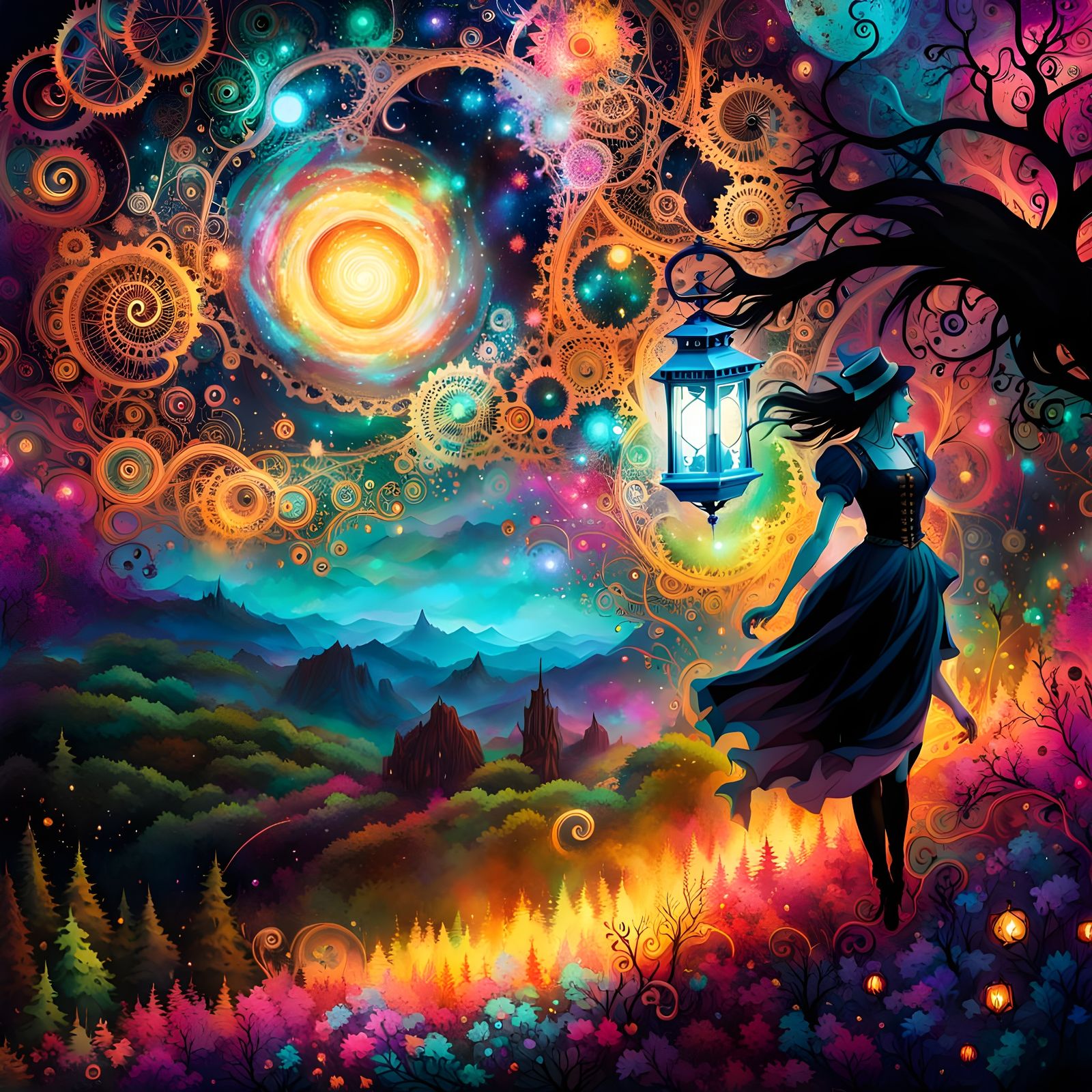 Colorful Ink Splatter Art in Abstract Surrealism Style