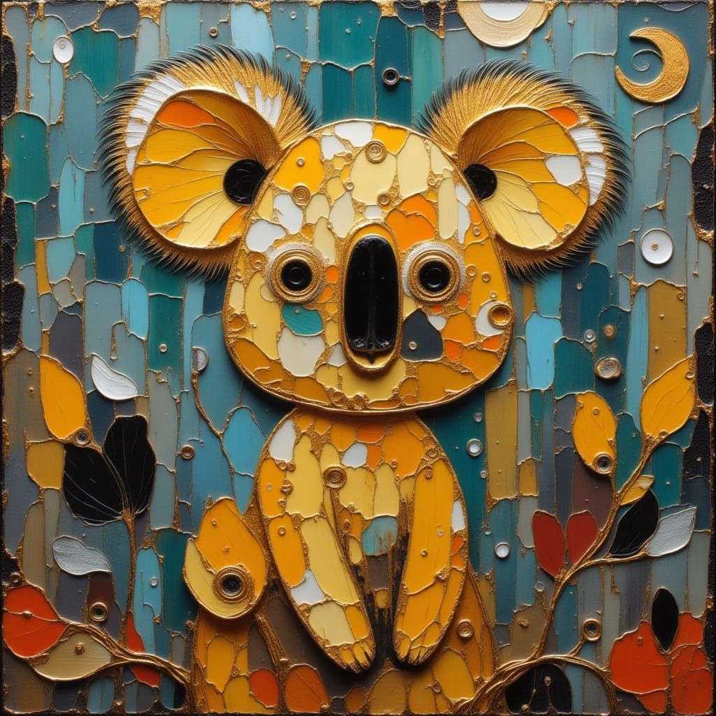 Golden Koala Sculpture of Aventurine and Glass