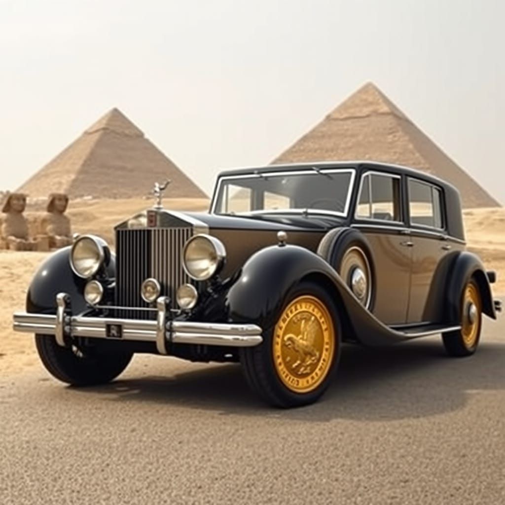 Rolls-Royce with Gold Coin Hubcaps in Giza