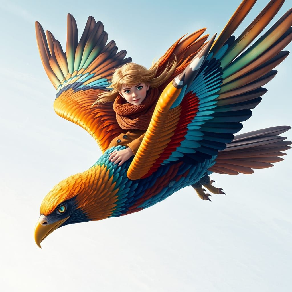 Ethereal Boy Rides Dual-Headed Eagle in Vibrant Winter Wonde...