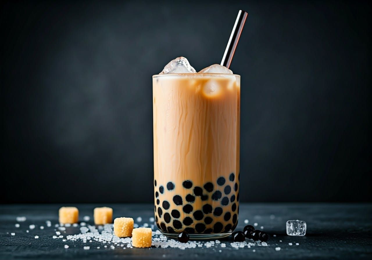 Luxurious Bubble Tea in a Dark Glass