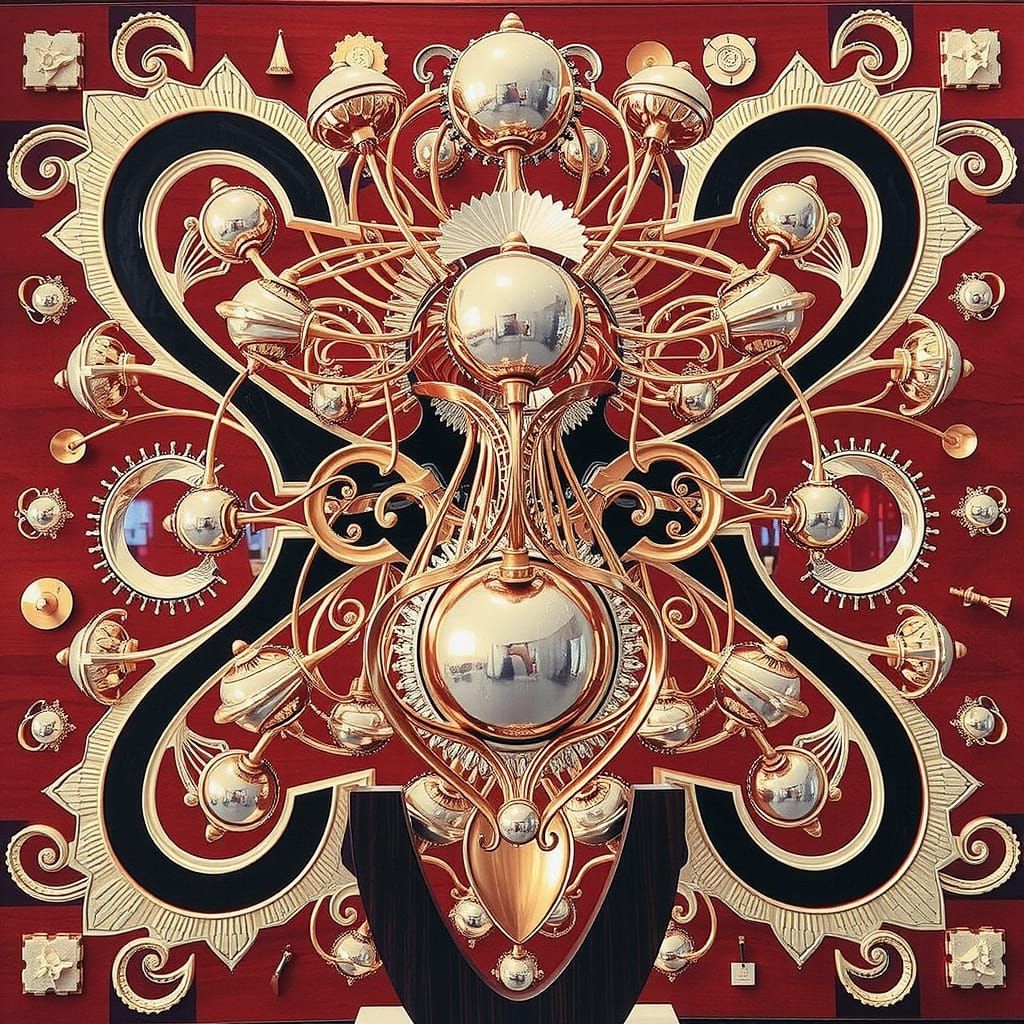 Abstract Brass and Wood Sculpture in Gallery