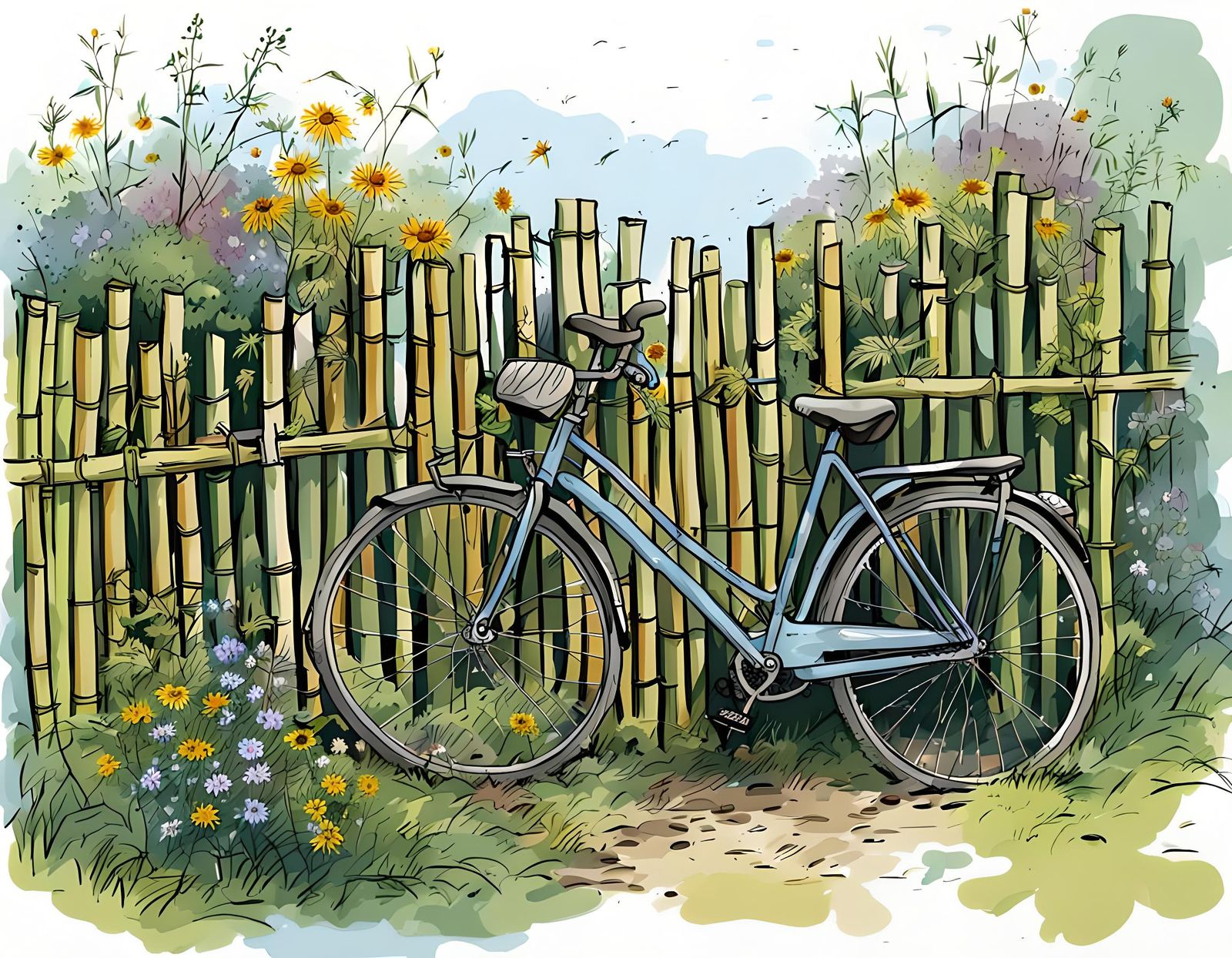 Abandoned Bicycle in Medieval Style Colored Sketch