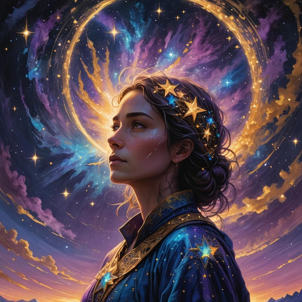 Lone Figure Gazing at Iridescent Morning Star