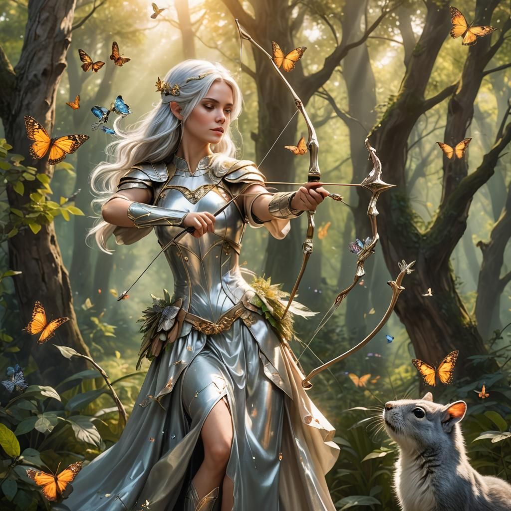 Fantasy Archer Girl in Sunlit Forest