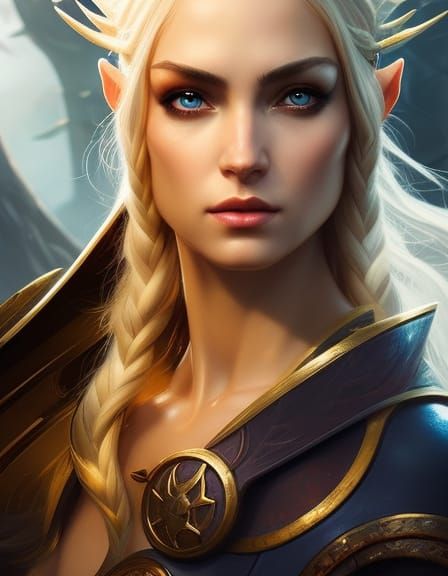 Golden Haired Elf Scout Portrait in Fantasy Style