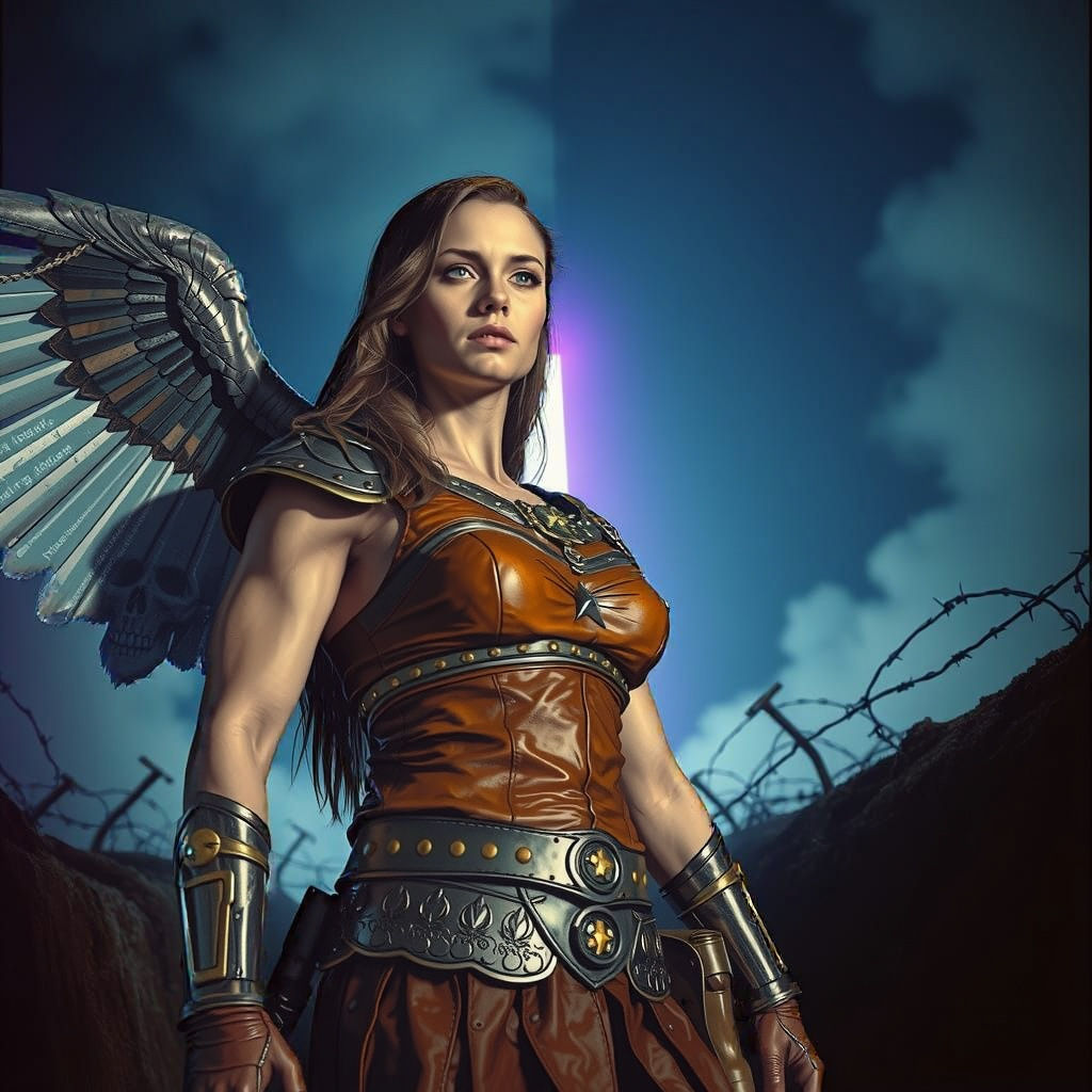 Muscular Valkyrie Angel of Death Rises Above WWI Trench