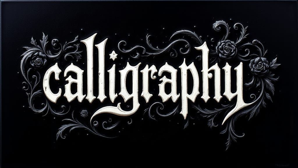 Metallic Calligraphy Letters on Black Canvas
