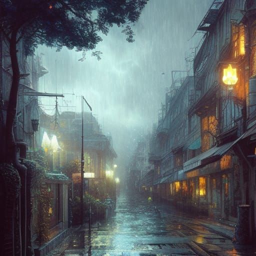 Dramatic Storm Painting with God Rays