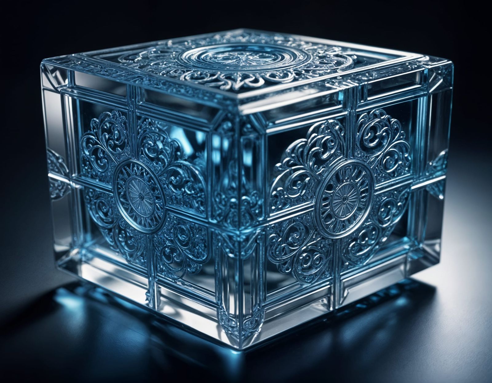 Elaborate Blue Crystal Carving with Filigree Details