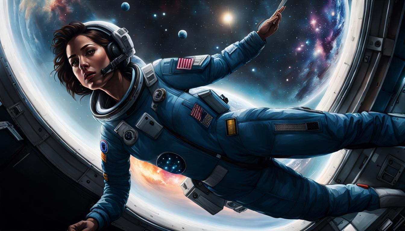 Astronaut in Zero Gravity with Galaxy View