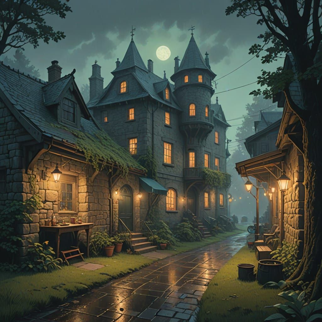 Regal Knights in a Lantern-Lit Courtyard