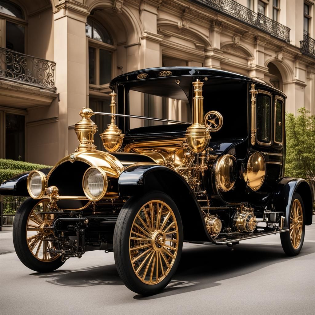 Steampunk Limousine Parked Outside Exclusive Hotel
