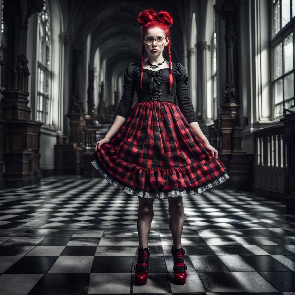 Young Girl in Gothic Dress, Hyperrealistic Render
