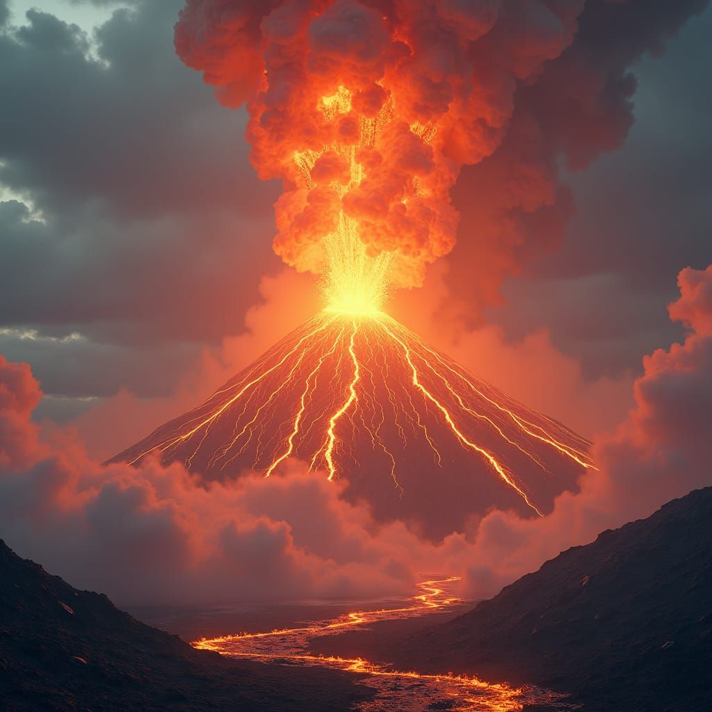 Volcanic Eruption in a Mystical Landscape
