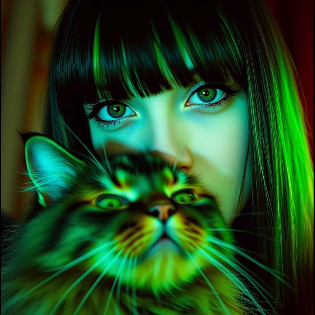 Ethereal Goth Girl Shares Tender Moment with Furry Friend