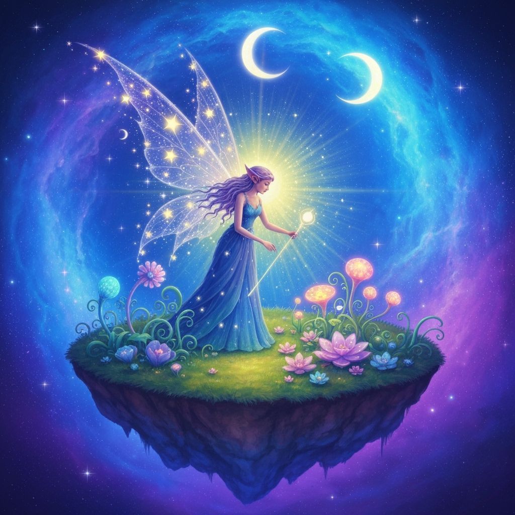 Celestial Fairy Tends Starlight Garden on Floating Island