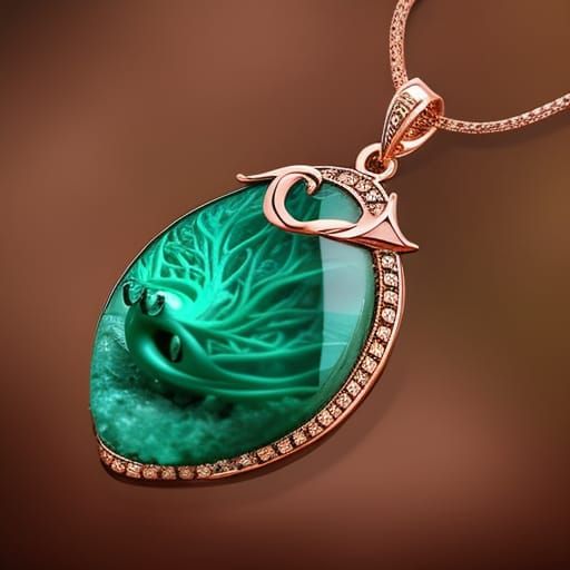 Ethereal gothic rose gold necklace with green jade pendant& ...