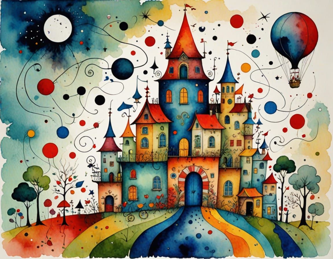 Whimsical Surreal Watercolor Dreamscape