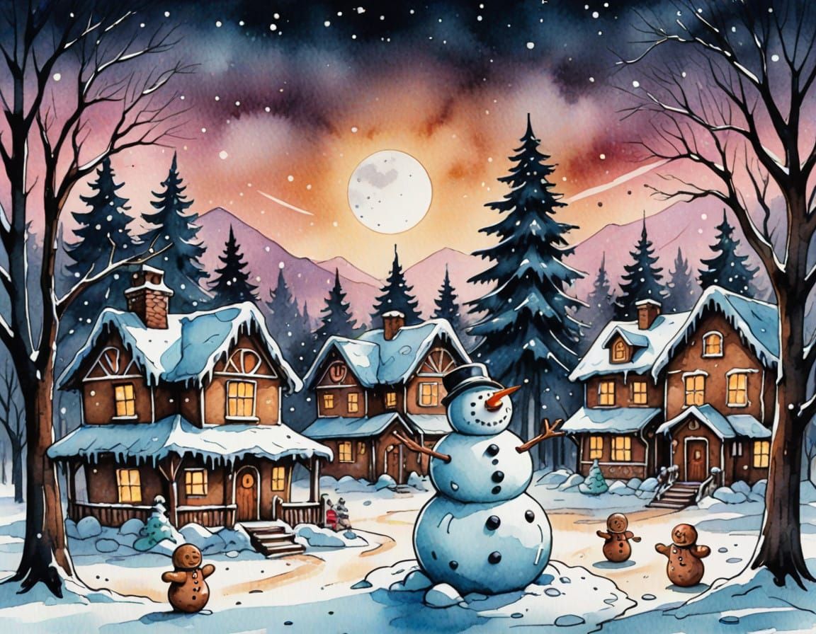 Gingerbread Snowman Illustration in Dark Fantasy Style
