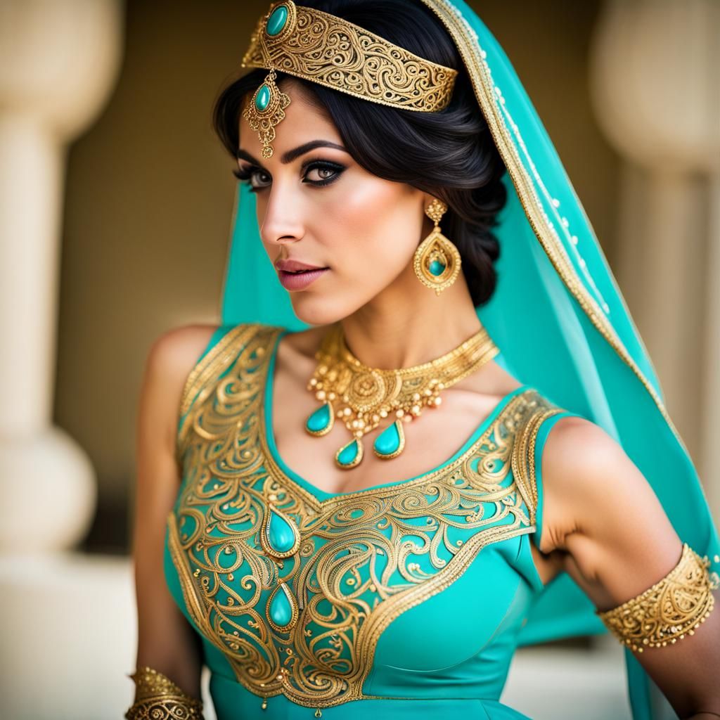 Pakistani woman wearing a Princess Jasmine costume.