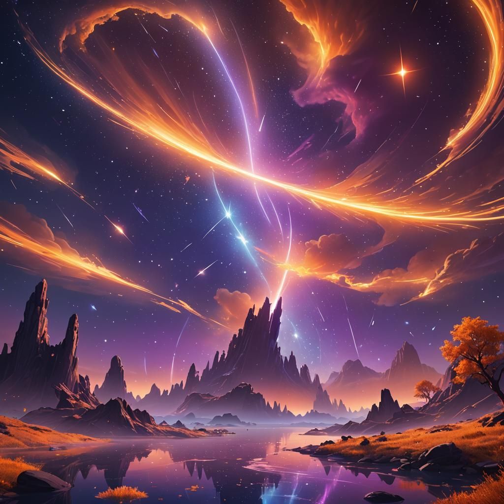 Mystical Night Sky with Shooting Stars