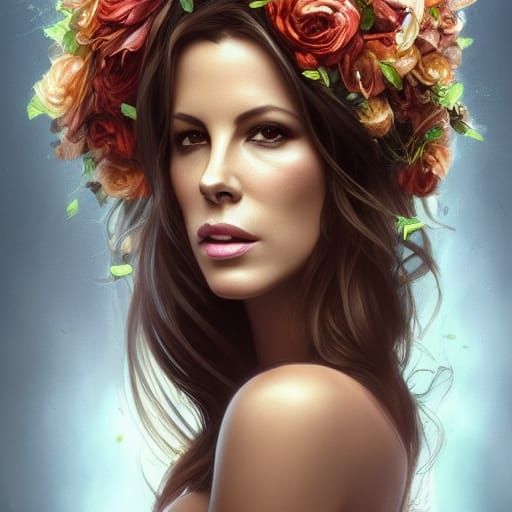 Flower Head Goddess Portrait in Hyperdetailed Style