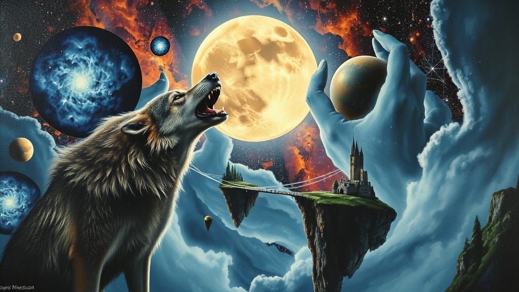 Ghostly Werewolf Howling at Fractured Moon