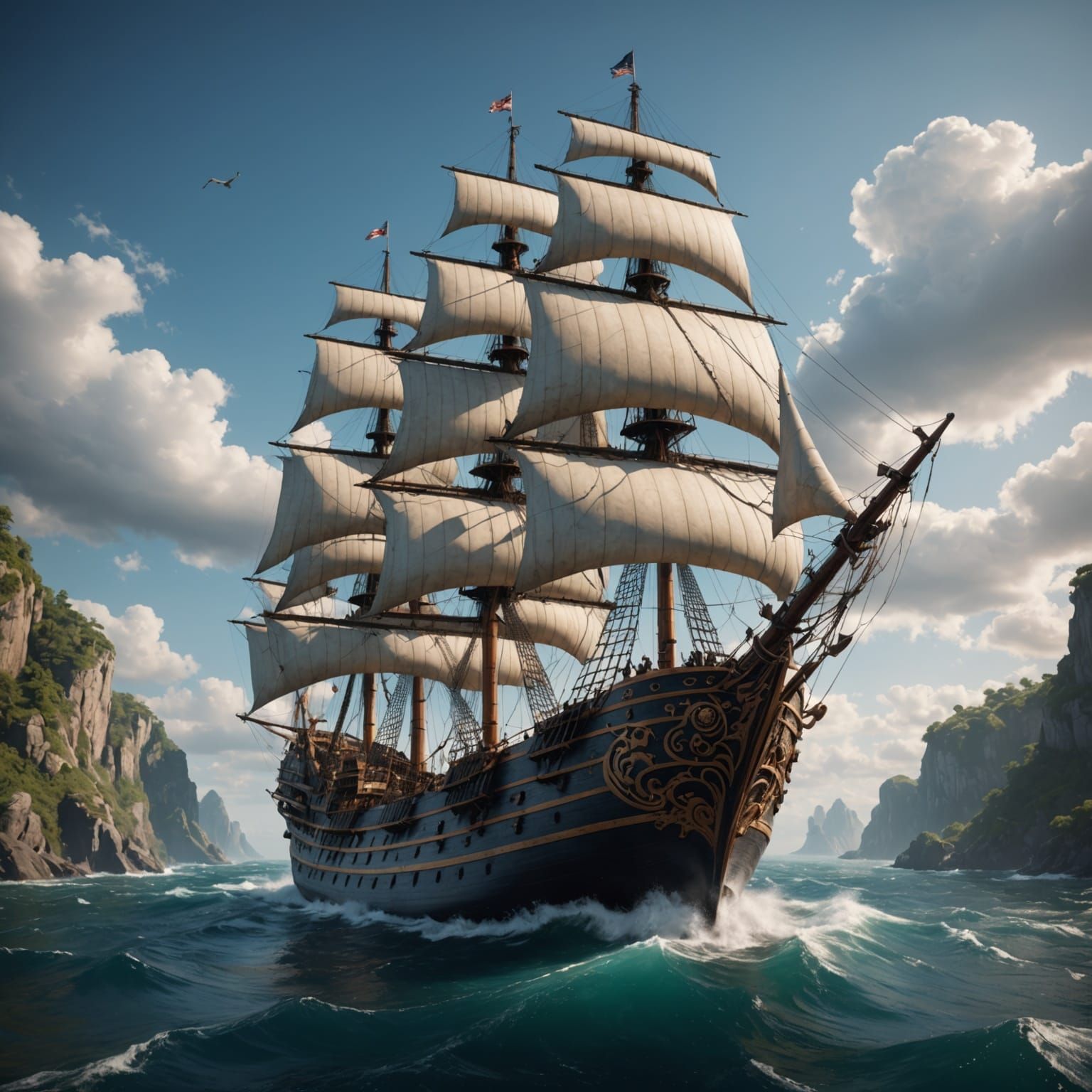 Sailing Ship of Dreams in Vibrant Fantasy Colors