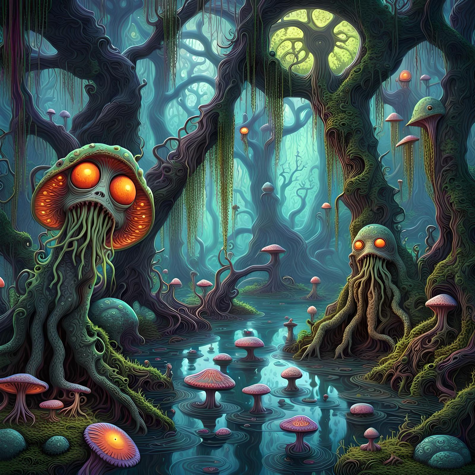 Psychedelic Alien Swamp Illustration in 4K