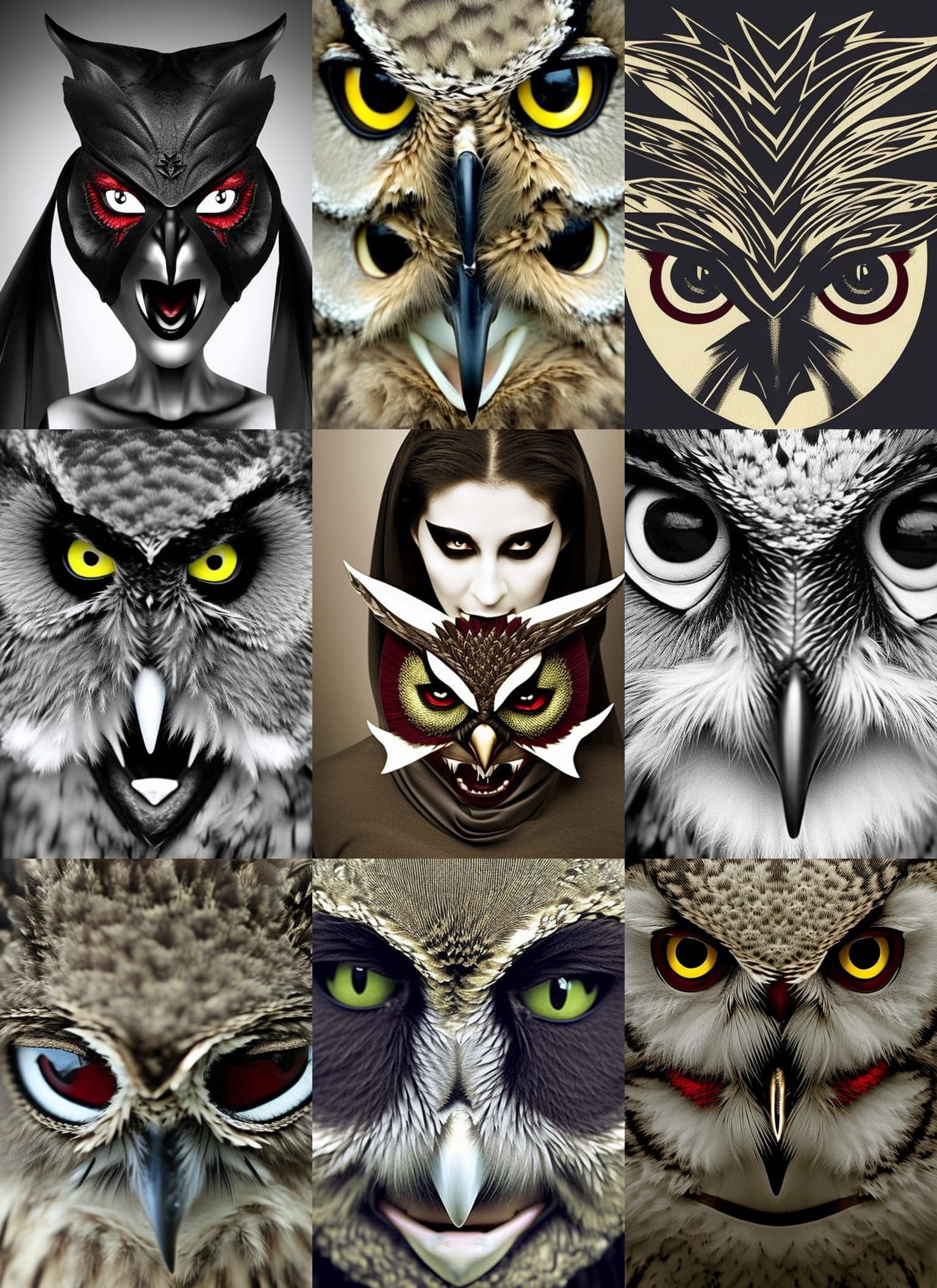 Demonic Evil Owl Face Woman