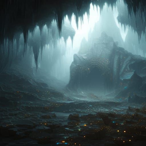 Crystal Cave with Sparkling Gems in Dark Fantasy Style