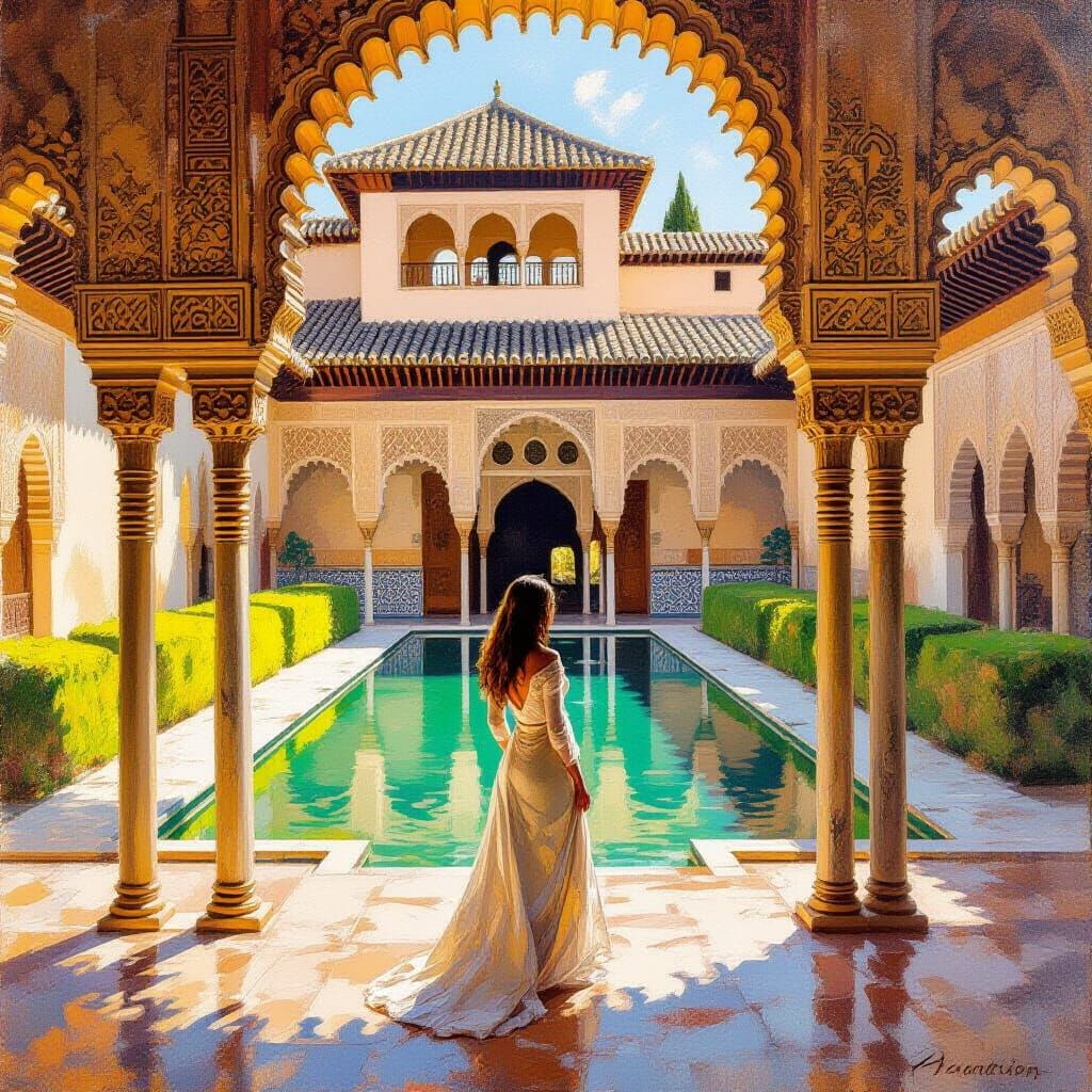 Alhambra Courtyard in Claude Monet Style