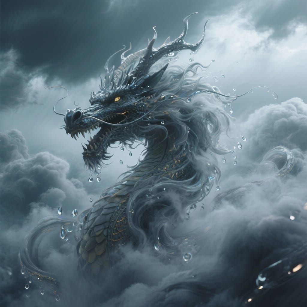 Majestic Cloud Dragon in Futuristic Style