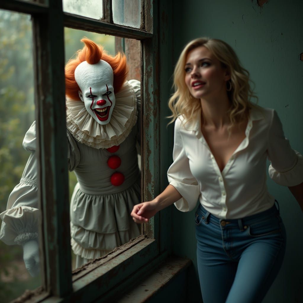 Pennywise the Clown Meets a Mysterious Blonde Woman in a Hau...