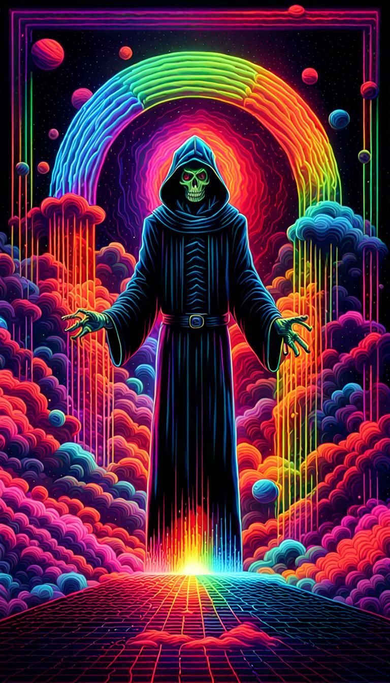 Neon Grim Reapers Exploding in Space: Synthwave Art