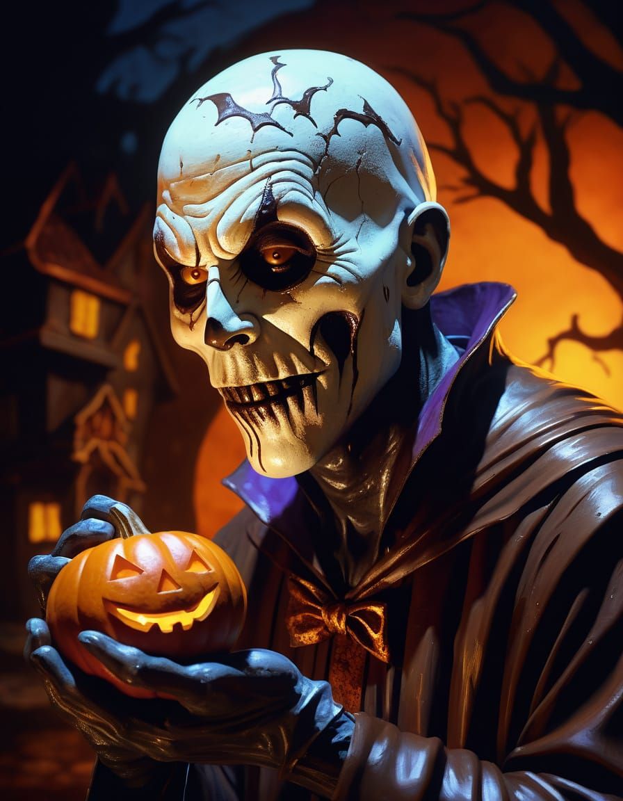 Halloween Character Collecting Chocolate in Oil Painting Sty...