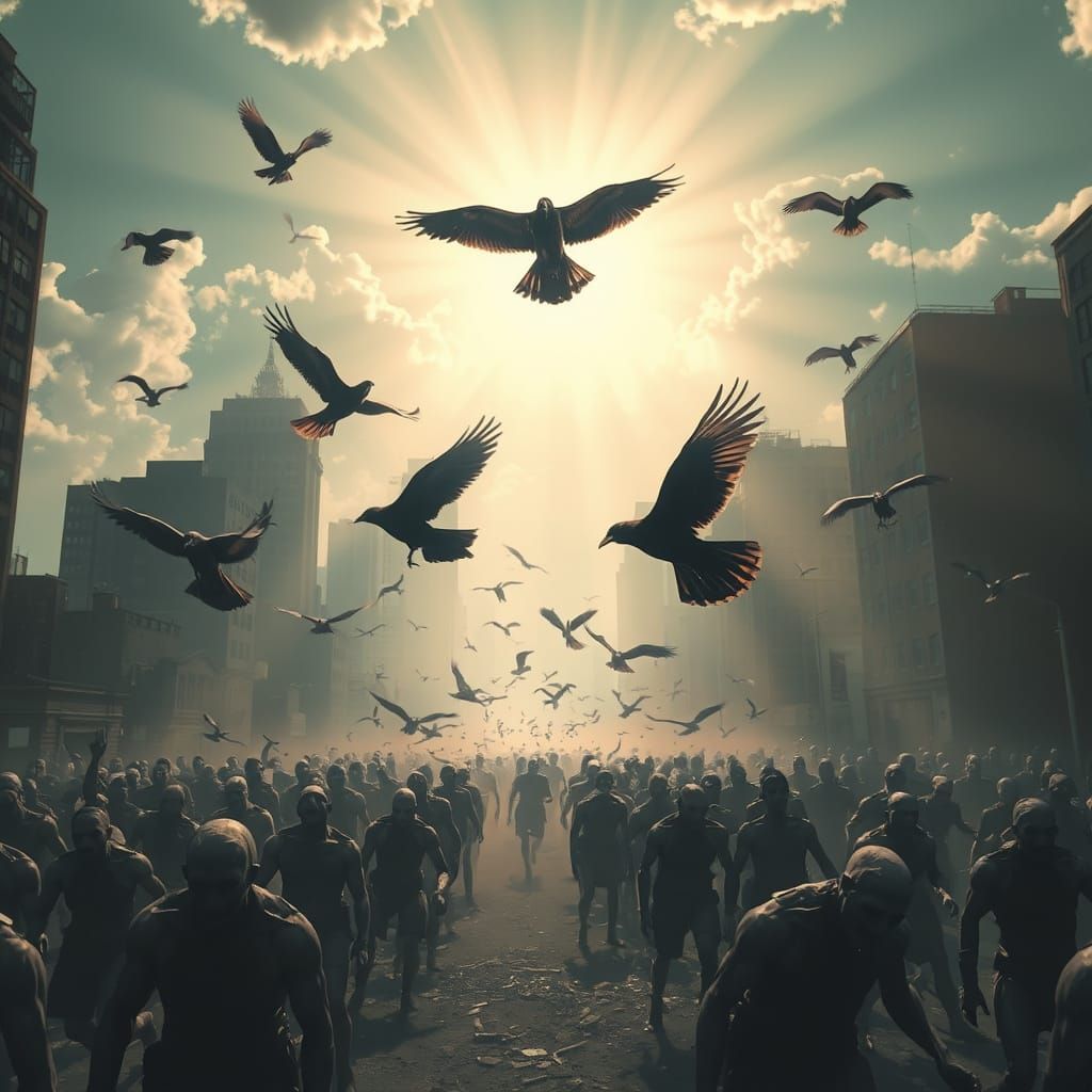 Abandoned City Under Siege by Dark Angels and Zombies