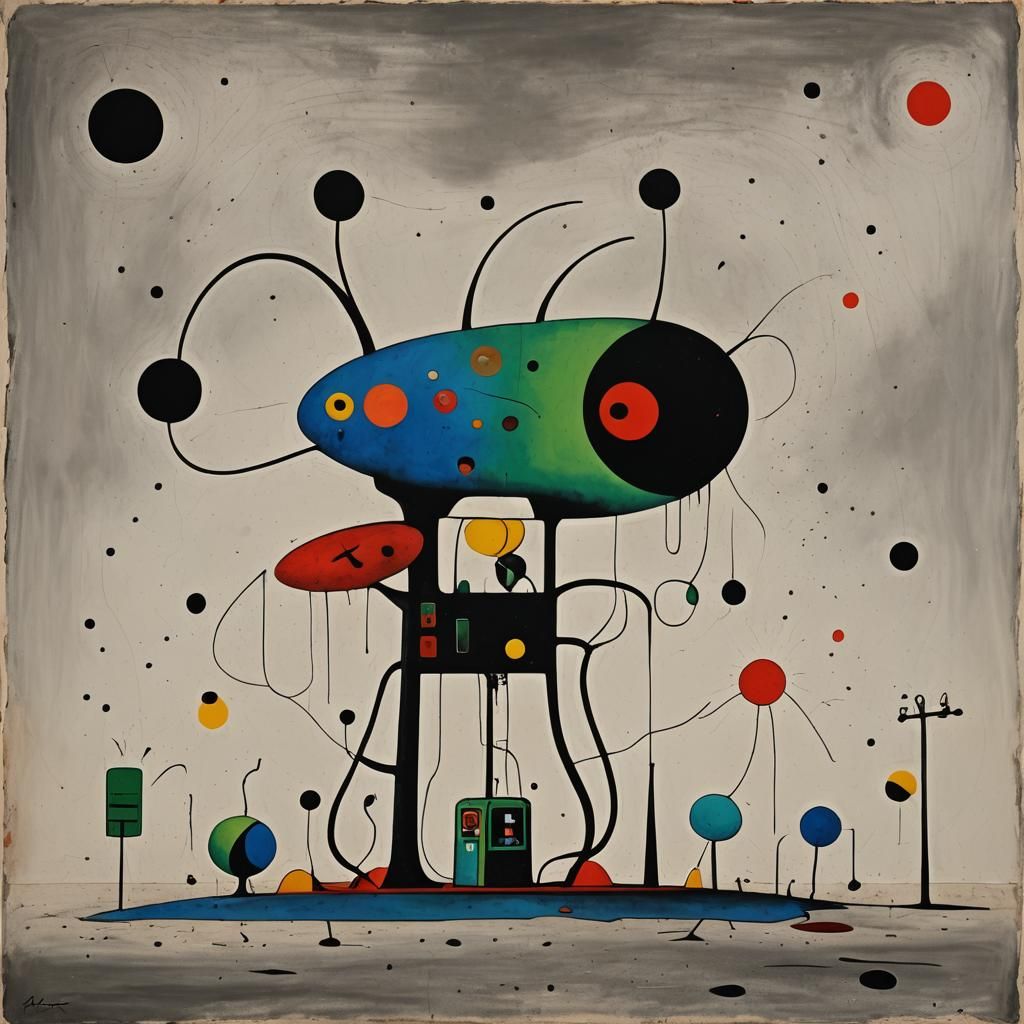 Alien Gas Station in Abstract Surrealist Style