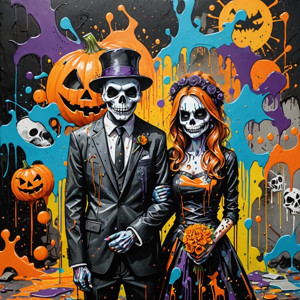 Halloween Wedding Graffiti Art in Splash Style